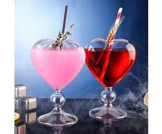 HGUIM Set di 2 bicchieri da cocktail a forma di cuore, 240 ml, unici bicchieri da vino con cannuccia di vetro, bicchieri da Martini creativi in vetro trasparente, per ladys Night Party Home Bar