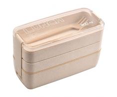 Daelesr Pranzo Porta, Scatola per Alimenti Ermetico, Portavivande, Bento Lunch Box, Contenitori per Pasti Preparazione, Scomparti per Bambini Portapranzo, Picnic Scuola Uffici Adulto Bambini (Beige)
