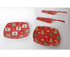 Natale Idea piatto panettone quadrato decoro natalizio. Paletta inclusa. Misure 27x27cm