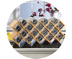 ecooe Portaspezie di bambù con 18 barattoli di spezie e barattoli di alluminio per larmadio da cucina e il piano di lavoro