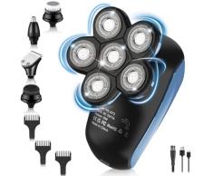 Rasoio Elettrico Barba, 6 IN 1 Testine Rotanti Rasoio Testa Calva IPX7 Impermeabile Tagliacapelli Uomo Wet & Dry USB Ricaricabile 100% Lavabile Tagliacapelli Professionale Regolabarba Senza Fili