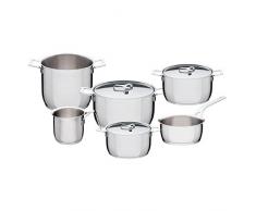Alessi AJM100S9, Set Pentole con Coperchi, Acciaio Inossidabile, 9 pezzi