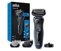 Braun Series 5, Rasoio Elettrico Barba Accessori inclusi, Uso a Secco o Sotto Acqua, con Lame Flessibili, Base di Ricarica, Uso a Secco o Sotto Acqua, Idea Regalo, 50-B4650cs Nero e Blu