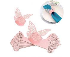sylbx 50 Pezzi Farfalla Portatovagliolo Farfalla Carta Portatovagliolo Anelli Tovagliolo Arredamento Anelli per Matrimonio Tazza, Feste, Nozze Compleanno Natale Festa Tabella Decorazioni (Rosa)