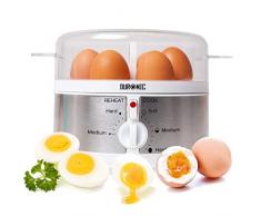 Duronic EB35 Cuociuova elettrico 350 W | Fino a 7 uova | 3 impostazioni Sode Medie Alla coque | Bollitore uova con 3 gradi di cottura | Inculi fora uovo e misurini | Cuoci uova con termostato