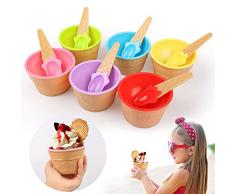 Yisscen Ciotole per Gelato Colorate 6 Pezzi Lmpilabile Plastica Ciotola da Dessert Ciotola Gelato macedonia Riutilizzabile Coppa Gelato Bambini con Cucchiaio Cartoni animati Ice Cream Bowl