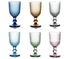 kedea Bicchieri Acqua Colorati in Vetro, Calici Vino Colorati in Vetro, Lavabili in lavastoviglie, Bicchieri e Calici in Pasta Colore Lavabili in Lavastoviglie, Pave, Mix 6 COLORAZIONI.
