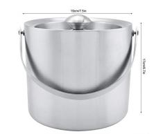 2L / 3L Alta Capacità Secchio di Ghiaccio Doppio Strato Acciaio Inossidabile Argento Doppia Parete Secchio di Ghiaccio con Coperchio e Maniglia per Nozze Party Ristorante Picnic (3L)
