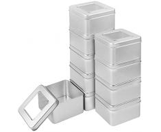 Kurtzy Barattoli Porta Spezie Argentati con Coperchi (Confezione da 10) - Barattoli Cucina Moderni Senza Cerniera da L9 x L9 x A5,7 cm - Scatole di Latta Barattoli Spezie per Artigianato e Kit Vari