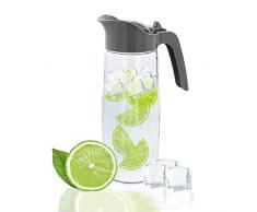 Virsus Brocca in Vetro Borosilicato con tappo in plastica 7386, capacità 1,5 L, beccuccio salvagoccia, apertura rapida, caraffa da tavola per bevande acqua, succo, latte, vino (Grigio)