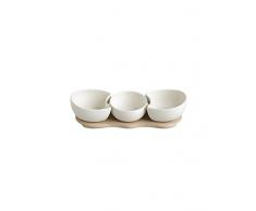 Antipastiera Papillon In Porcellana Bianca Con Supporto In Bamboo Naturale