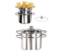 Pentola per spaghetti in acciaio inox con colino, set da 3 pezzi, per cottura a induzione, con inserto per la pasta (pentola per asparagi, 6 litri, coperchio in vetro, colino per la pasta).