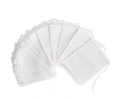100 Bustine per Tisane,bustine di tè per tè sfuso,Sacchetti Filtro per Tè con Coulisse Bustine Te Vuote,Filtro Vuoto per Tè Caffè Erbe Spezie (6 x 8 cm,Bianco)