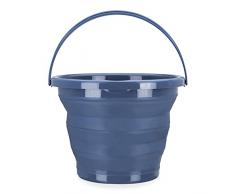 Navaris Secchio Pieghevole 10 Litri in Silicone - Secchiello Richiudibile 10l per Pulizie Bucato Campeggio Pesca - Secchio Portatile Acqua - Grigio Blu