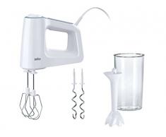 Braun HM3105WH MultiMix Serie 3, Sbattitore Elettrico a 5 Velocità e Turbo, Impugnatura Antiscivolo, Dotato di 2 fruste, 2 Ganci, Asta per Montare e Bicchiere Graduato da 600ml, Potenza 500 W, Bianco