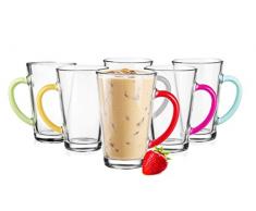 6 bicchieri da Latte Macchiato caffè bicchieri 300 ml con manici colorati 6 cucchiai (gratis)