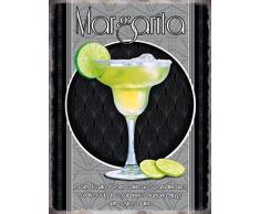 Margarita Bicchiere Da Cocktail e ricetta. Alcol, lime, ice, classico drink. Metallo/Targa Da Parete In Acciaio - 15 x 20 cm