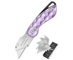 FantastiCAR Coltello Cutter Professionale, Taglierino Pieghevole Tascabile con 5 Lame, per moquette, carta e cartone (Melody Viola)