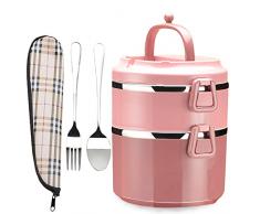 SANQIAHOME 2 strati portapranzo in acciaio inox,sigillare, Lunch Box con manico,Rosa