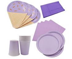 69 Pezzi Posate Piatti Carta, Set Stoviglie Carta Viola, Piatti di Carta Festa Carina, Piatti Carta Feste Viola, Piatti di Carta Carino, con Tovaglia Tazza Carta Cucchiaio, per Compleanno(Viola)