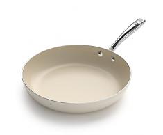 ROCKURWOK Padella in ceramica antiaderente da 30 cm, a induzione con manico in acciaio inox, senza PTFE, senza PFAS, lavabile in lavastoviglie, adatta al forno per tutti i tipi di fornelli (beige)