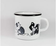 katelein Gatto Tazza Bicchiere con Gattini Felici - Vintage - Realizzata in Ferro smaltato - Bicchiere Gatto per Bambini, Tazza di caffè, tè