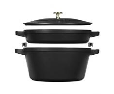 STAUB La Cocotte - Set di pentole rotonde in ghisa, 2 pezzi, colore: Nero