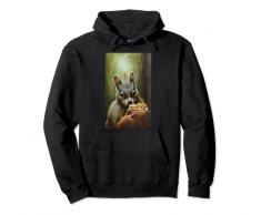 simpatico fumetto disegno scoiattolo rosso foresta animale noci ciotola Felpa con Cappuccio