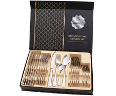 rismart 24 Pezzi Set di Posate Posati Argenteria, Includere Coltello, Forchetta, Cucchiai da minestra, Cucchiaini da caffè,Argento