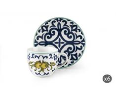 Excelsa Amalfi Set 6 Tazzine caffè con Piattino, Porcellana