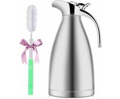 Luvan 2 Litre Caraffa Termica, in Acciaio Inox 18/10 Thermos a Doppia Parete, con Coperchio a Pressione,conservazione a Freddo o Caldo per più di 24,Per Tè,Acqua,Caffè (Argento)