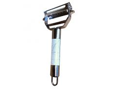 JGR Store Pelapatate in acciaio inox ultra affilato doppio Julienne e verdure con spazzola di pulizia e impugnatura in gomma (bianco)