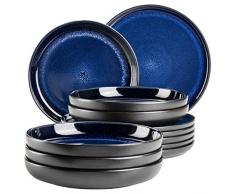 MÄSER 931972 Serie Niara - Set di piatti moderni per 6 persone, look vintage, servizio da tavola in ceramica blu e nero, in gres