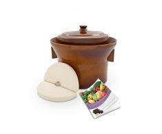 K&K Premium Pentola per fermentazione forma 1-5.0 in ceramica gres di ottima qualità, include coperchio e pietra, spessore 15 mm