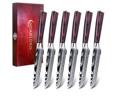HOABLORN Coltelli Da Bistecca Coltelli Da Tavola,6 Pezzi Coltelli Bistecca Coltello Da Tavola,Coltelli Carne Set Di Coltelli Da Bistecca,Set Coltelli Da Tavola,Marrone Rossastro