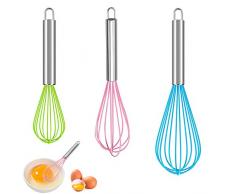 TuoFang Frusta in Silicone, 3 Pezzi Frusta Manuale, Fruste da Cucina, Mini Frusta, Frusta in Acciaio Inox, per Miscelare Frullando, Mescolando battendo (20/25/30CM)