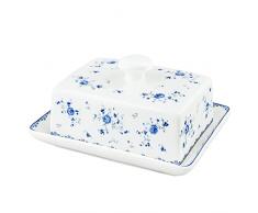 fanquare Burriera in Ceramica Floreale Blu con Coperchio e Manico, Portaburro Rettangolare, Contenitore per Burro