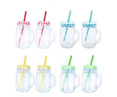 Bicchieri “Countryii”, con manico, coperchio e cannuccia, set da 4 pezzi Set of 8