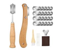 Taglierino per Pane Lama per Pane Coltello da Panettiere Bread Lame con 20 Lamettes in Acciaio Inossidabile per Cuocere Intagliare Modelli di Pane Crudo con Spazzola per Pane e Custodia Protettiva