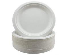 Piatti di carta super rigidi, extra resistenti, usa e getta, ecologici, biodegradabili e compostabili, 22,9 cm, confezione da 50 pezzi, perfetti per picnic, barbecue e feste
