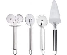4 Pcs Rotella Tagliapizza Kit, 3 Taglia Pizza in Acciaio Inox e 1 Spatola per Pizza, Pizza Cutter e Mini Pala per pizza per Torte e Crostate, Lavabile in Lavastoviglie