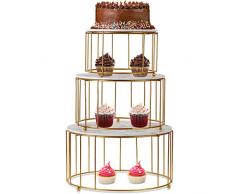 Alzata per torte a 3 piani, rotonda, set da 3 pezzi, espositore per torte, color oro, con base per dessert e cupcake, per matrimoni, compleanni, feste
