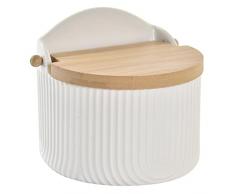 Space Home - Portaspezie - Saliera con Coperchio in Legno - Zuccheriera - Contenitore per Condimento in Ceramica - Bianco