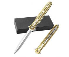 Coltello Pieghevole Tascabile 7Cr13 Coltelli a Serramanico in Acciaio Inossidabile per Caccia, Campeggio (Giallo)