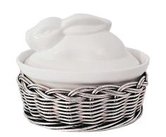 Terrina in porcellana da forno con rattan midollino rivestito in argento