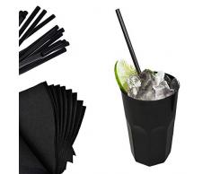 PZ 100 BICCHIERI NERI 400 CC + PZ 100 TOVAGLIOLI NERI 38X38 + PZ 100 CANNUCCE NERE 21 CM PER COCKTAIL