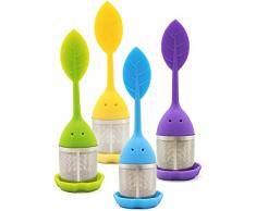 Set di 4 Filtro per tè in silicone, infusori da tè in silicone con manico in acciaio inox incluso – infusore per tè portatile – migliore infusore per foglie sciolte o tisane