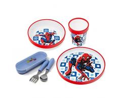 damaloo Spiderman Set Svezzamento Prima Pappa Antiscivolo con Posate. Piattino pappa svezzamento, ciotola, tazza, posate con custodia. Set pappa bambina riutilizzabile 5 pz - BPA Free