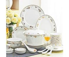 ZJN-JN Piastre Ceramica Dinnerware Set con 50 Pezzi, Ciotola/Pot della minestra/Piatto/Cucchiaio | Bone China Cena assortimenti, Golden Rim Modello Porcellana Combinazione Set stoviglie