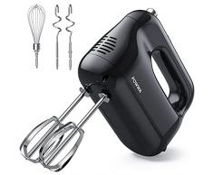 Sbattitore Elettrico, POWWA Potenza di 300W, 5 Velocità Regolabili e un Pulsante Turbo con 2 Lame in Acciaio Inox, 2 Ganci Impastatori, 1 Frustino for uovo, pasta, torta